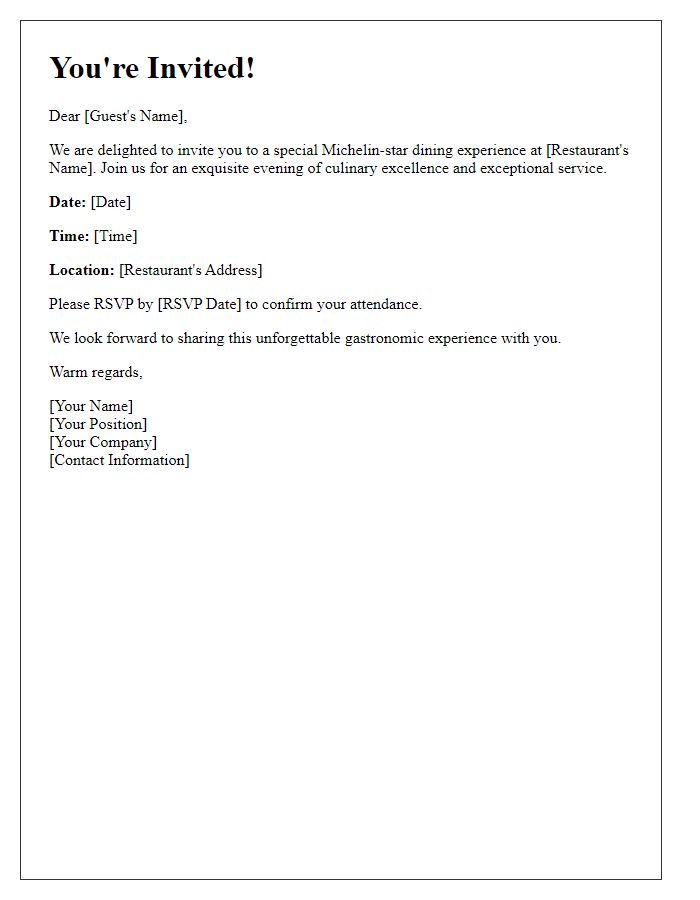 Letter template of business Michelin-star dining invitation