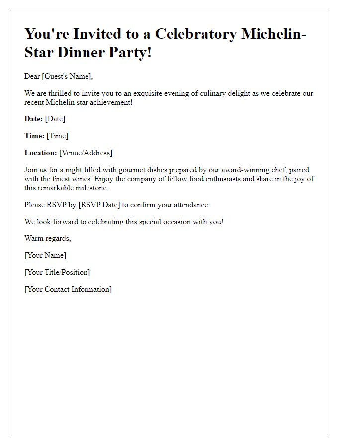 Letter template of celebratory Michelin-star dinner party invitation