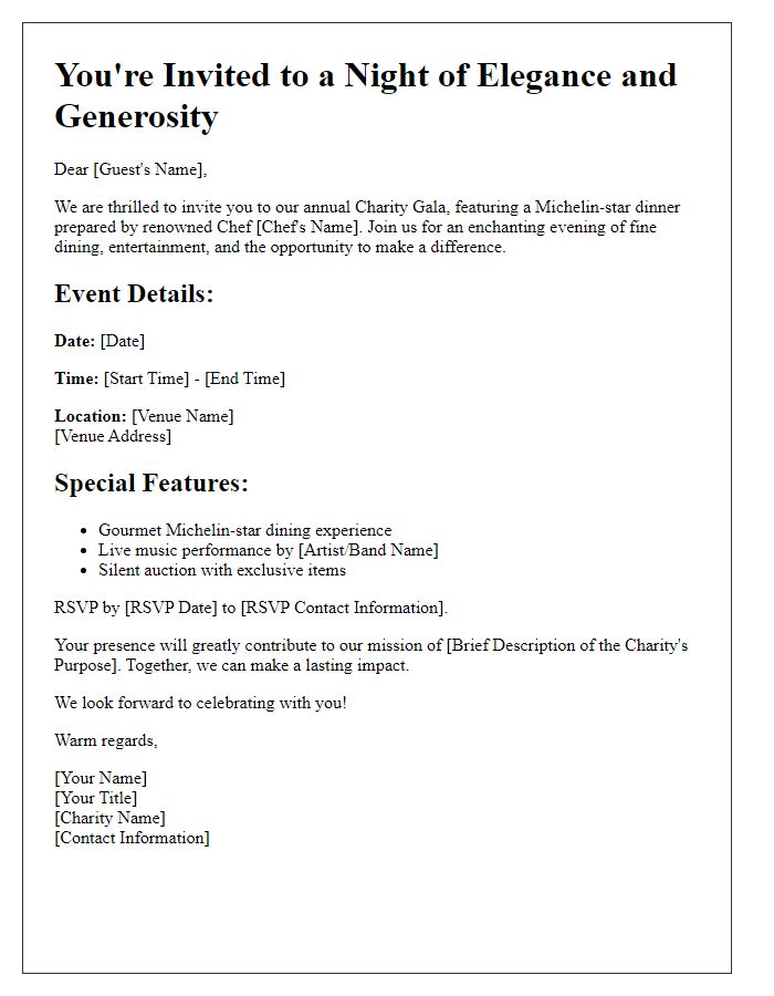 Letter template of charity gala Michelin-star dinner invitation