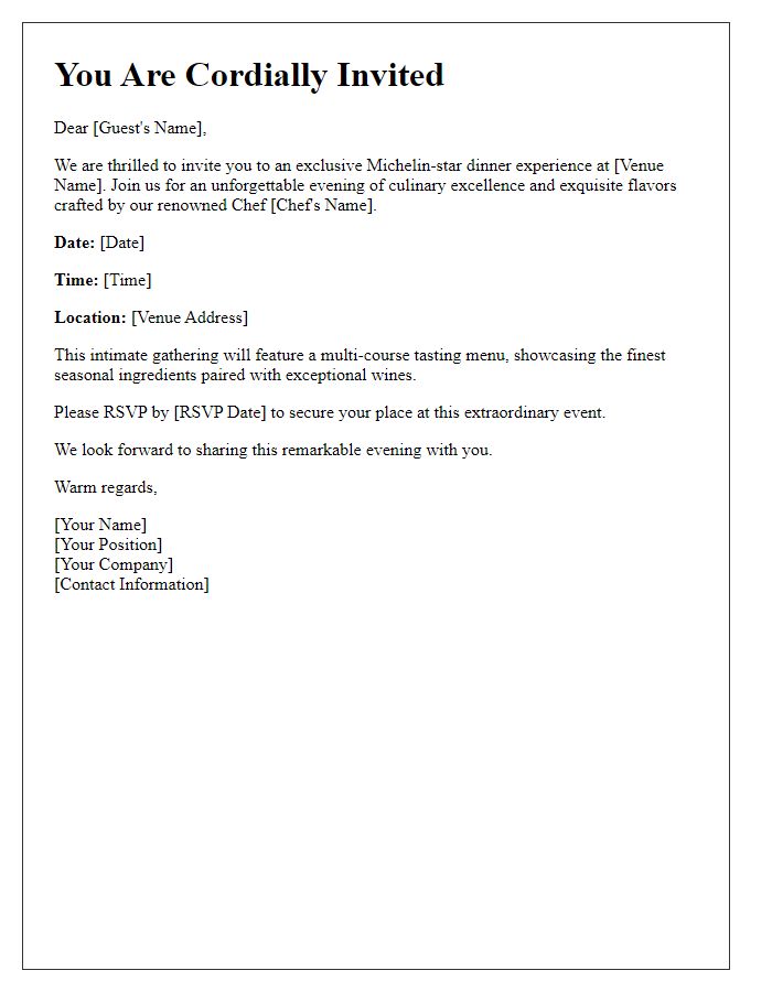 Letter template of exclusive Michelin-star dinner invitation