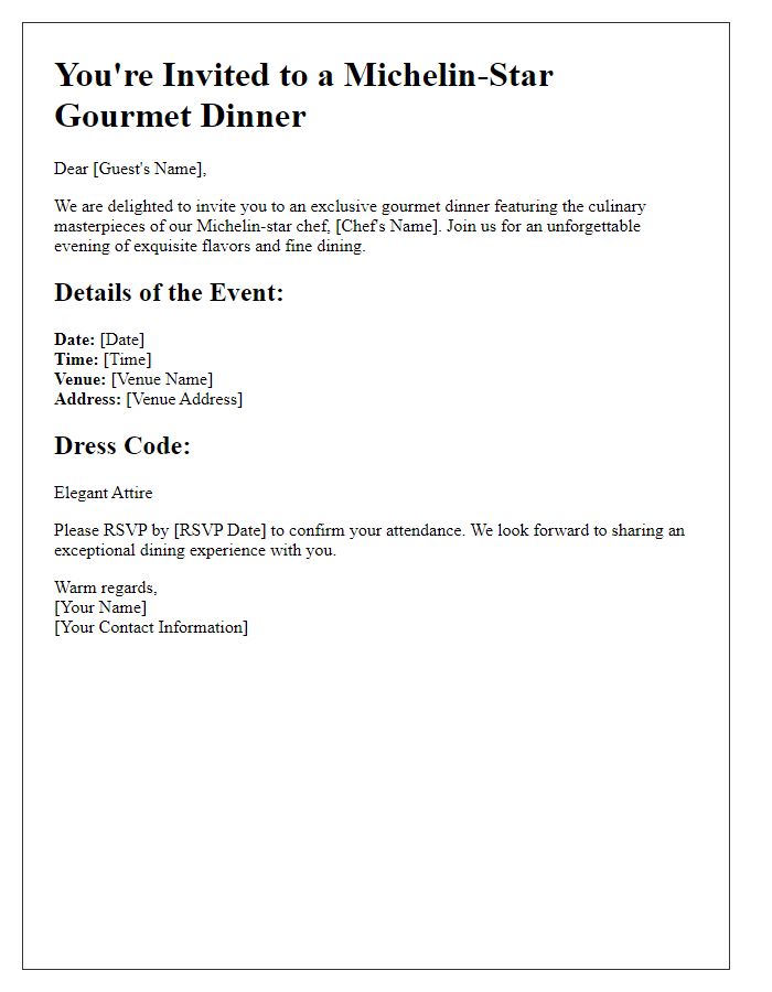 Letter template of gourmet Michelin-star dinner gathering invitation