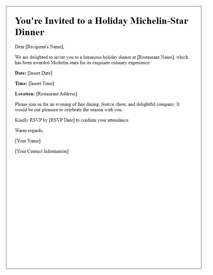 Letter template of holiday Michelin-star dinner gathering invitation