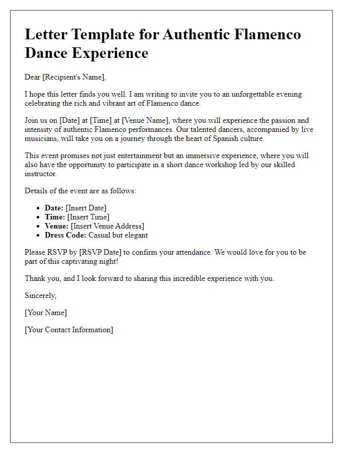 Letter template of Authentic Flamenco Dance Experience