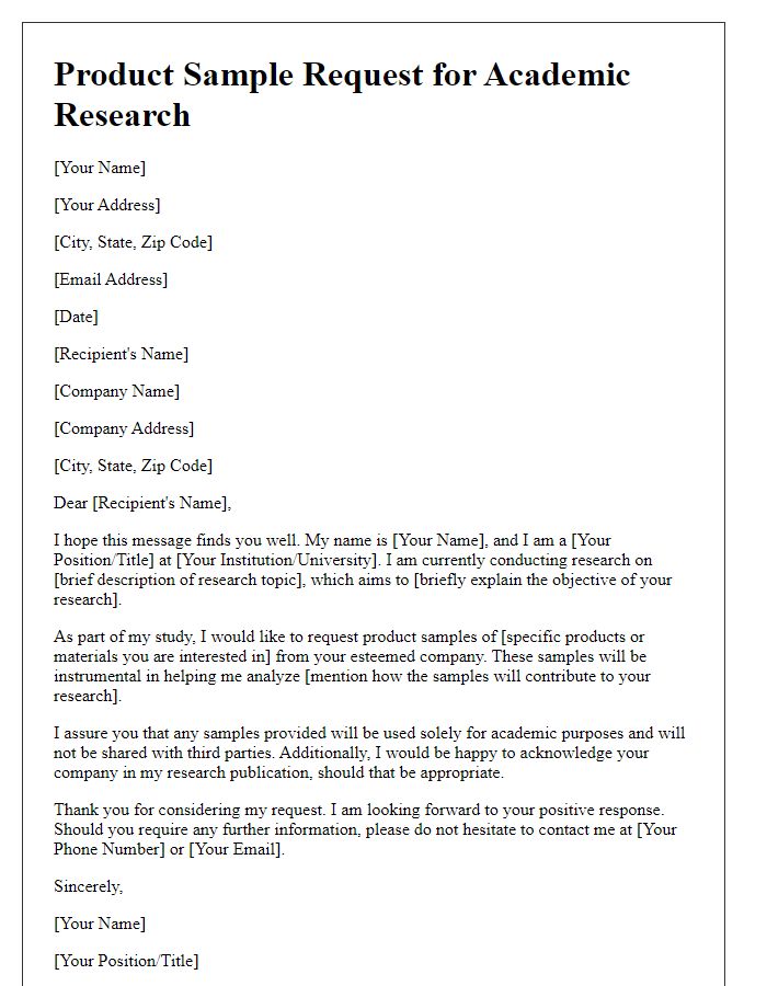 Letter template of product sample request for academic research