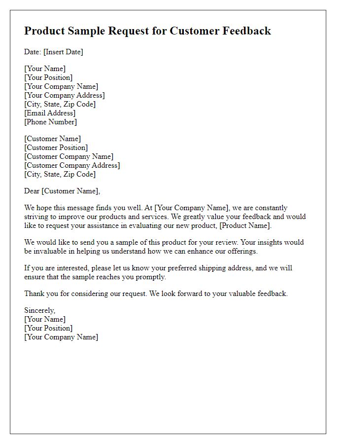 Letter template of product sample request for customer feedback