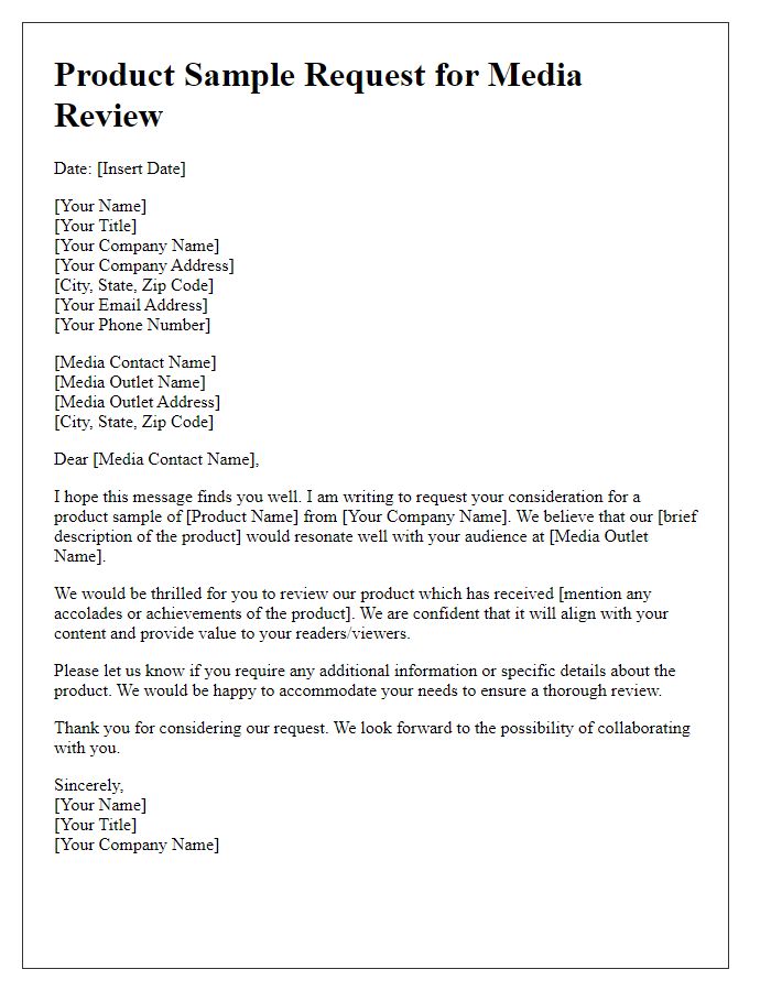 Letter template of product sample request for media review