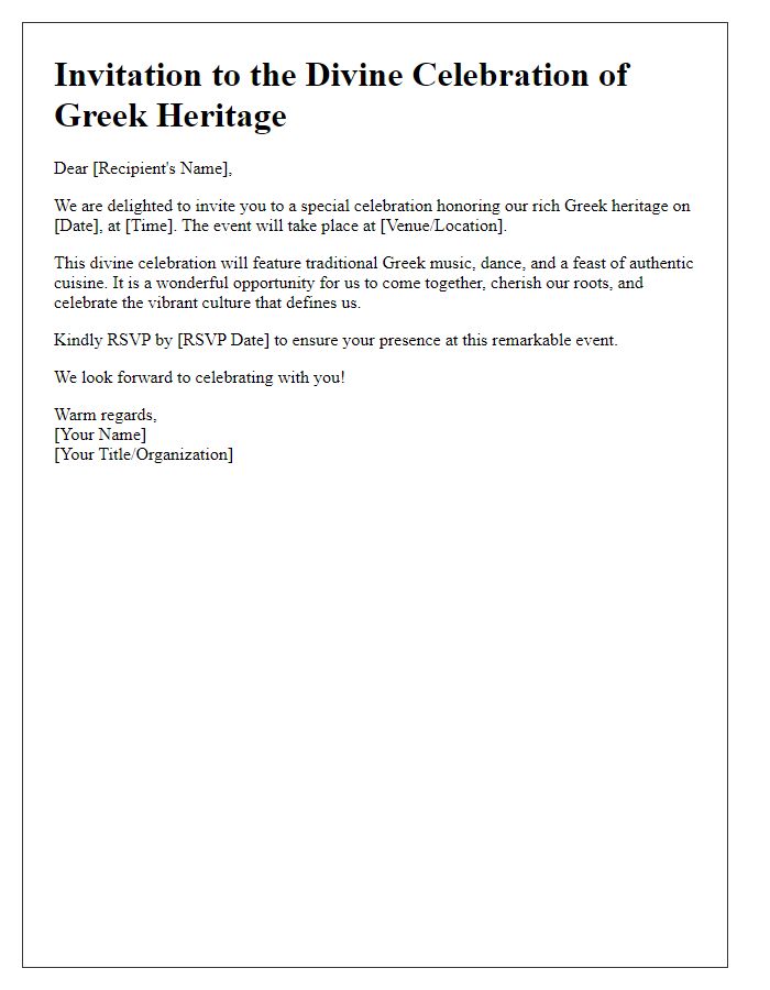 Letter template of a divine celebration of Greek heritage