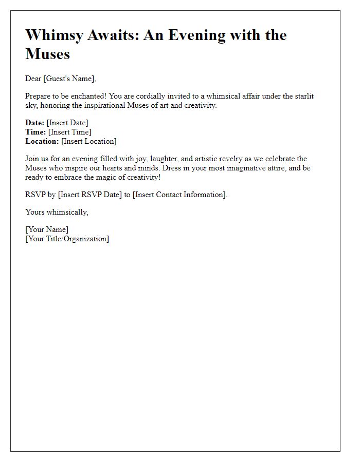 Letter template of a whimsical event honoring the Muses