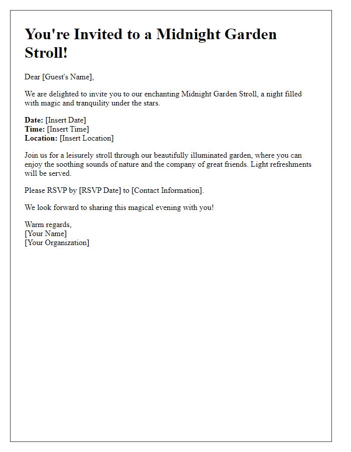 Letter template of invitation for midnight garden stroll event