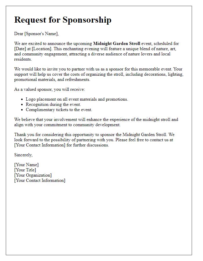 Letter template of sponsorship request for midnight garden stroll event