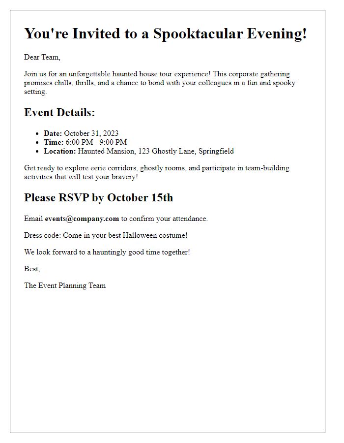 Letter template of haunted house tour invitation for corporate gatherings.