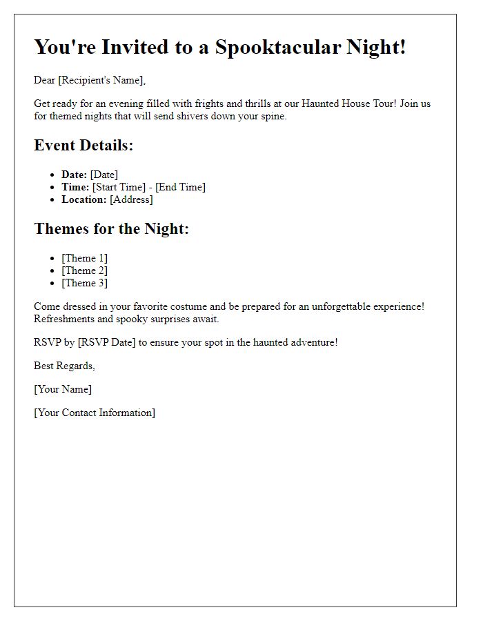 Letter template of haunted house tour invitation for themed nights.