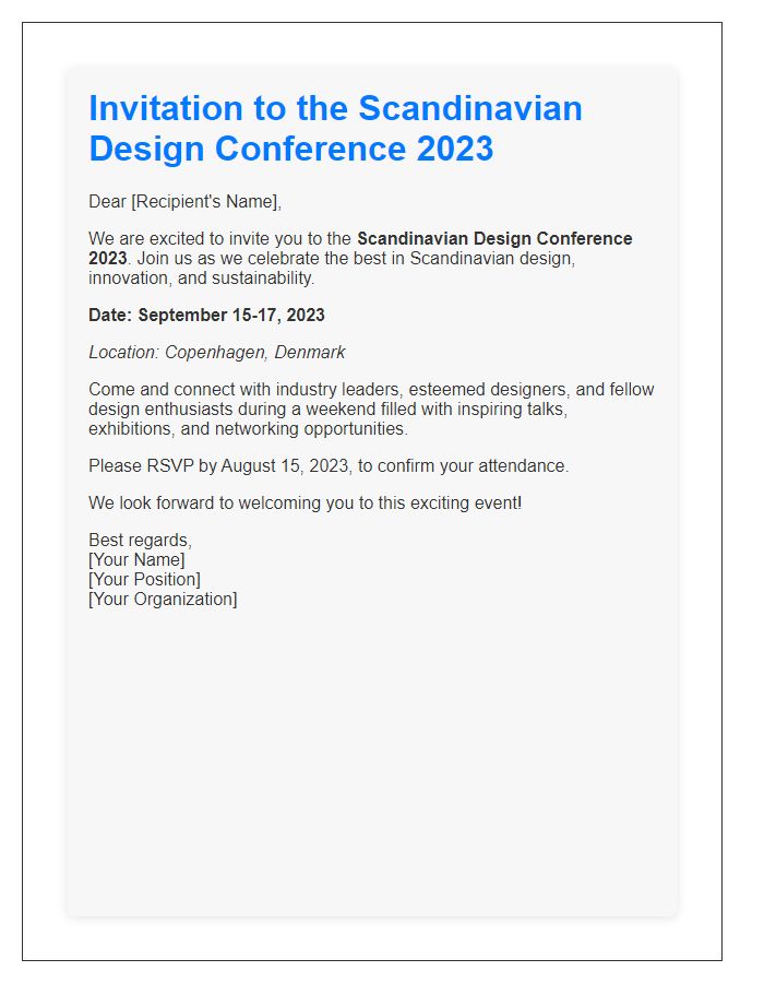 Letter template of Scandinavian design conference invitation