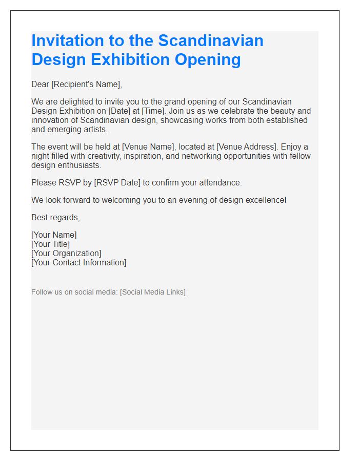 Letter template of Scandinavian design exhibition opening