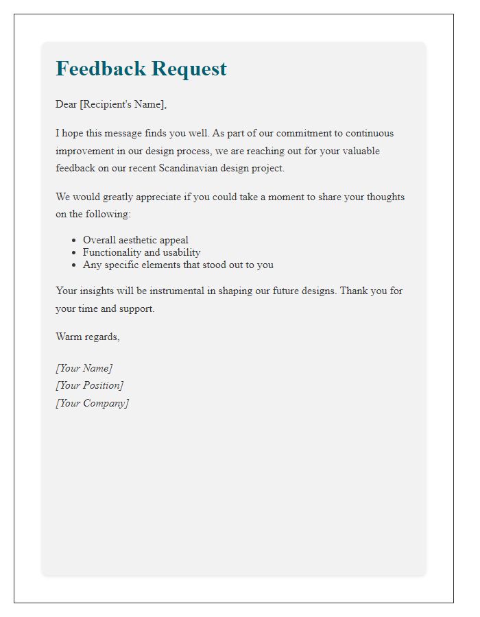 Letter template of Scandinavian design feedback request