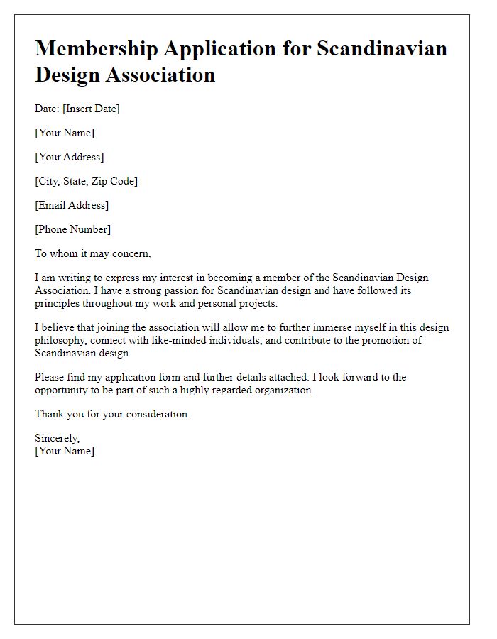 Letter template of Scandinavian design membership application