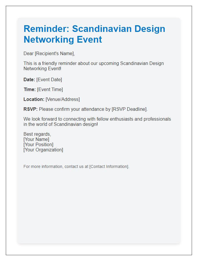 Letter template of Scandinavian design networking event reminder