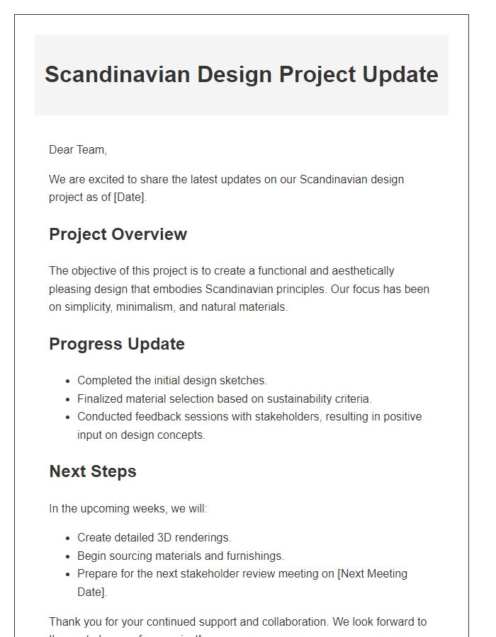 Letter template of Scandinavian design project update