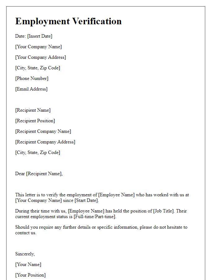 Letter template of employment verification details