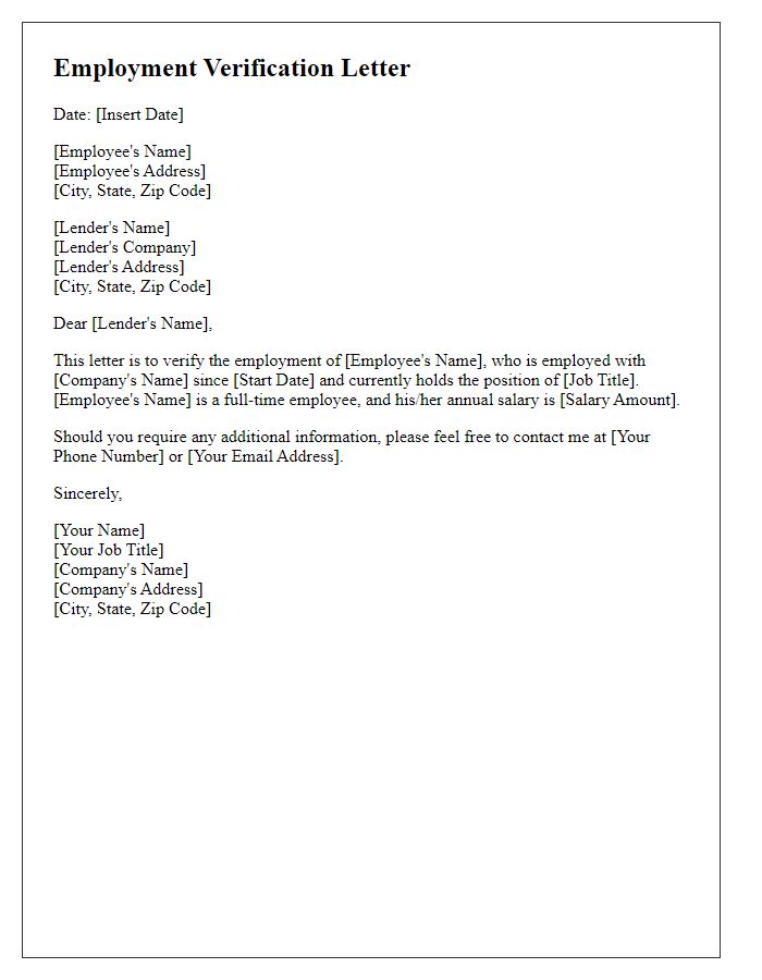 Letter template of employment verification for loan application