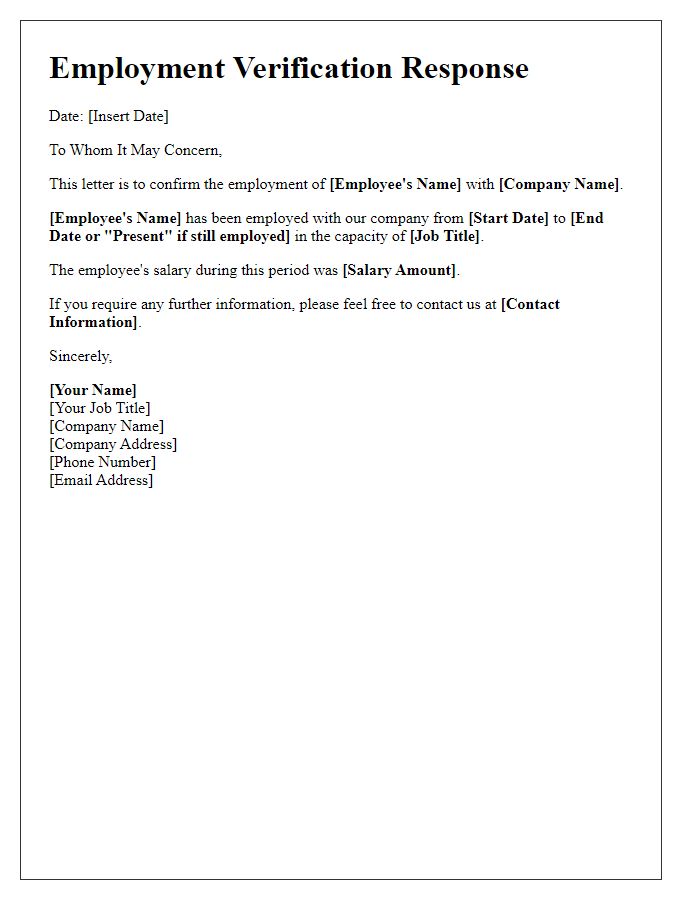 Letter template of employment verification request response