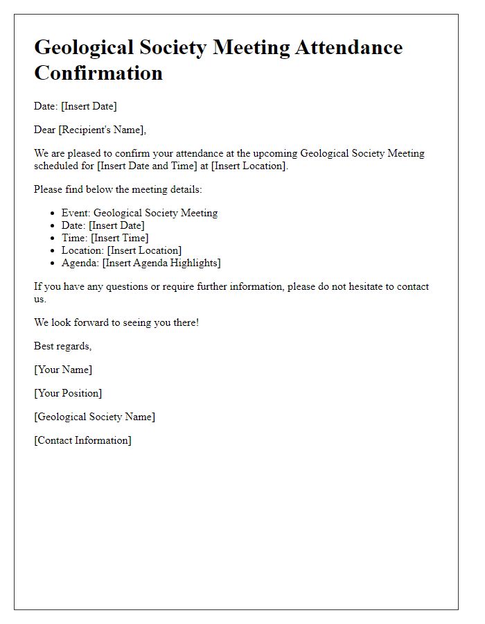 Letter template of attendance confirmation for geological society meeting