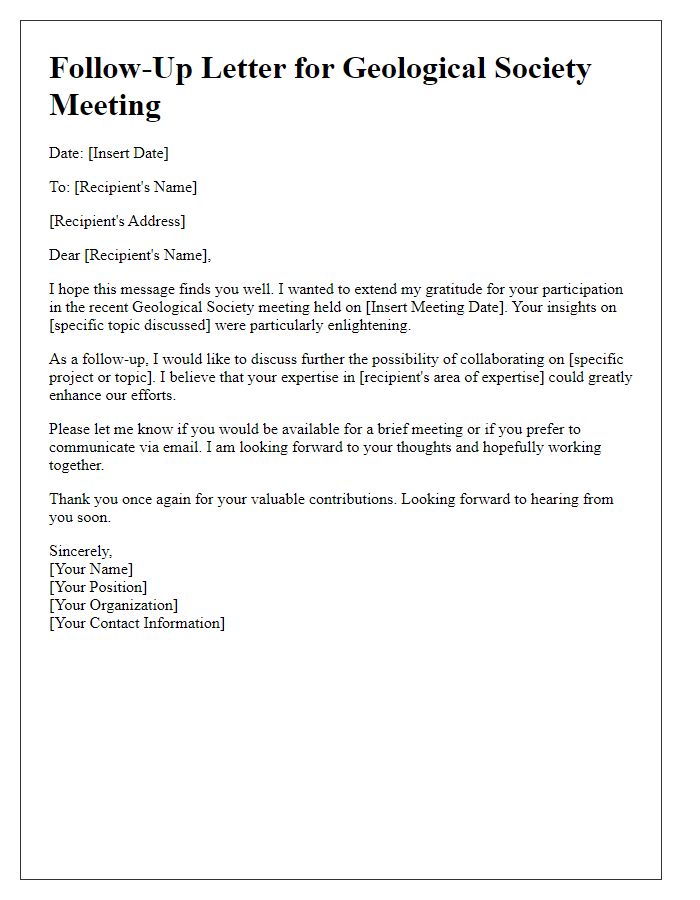 Letter template of follow-up for geological society meeting