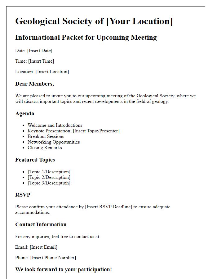 Letter template of informational packet for geological society meeting