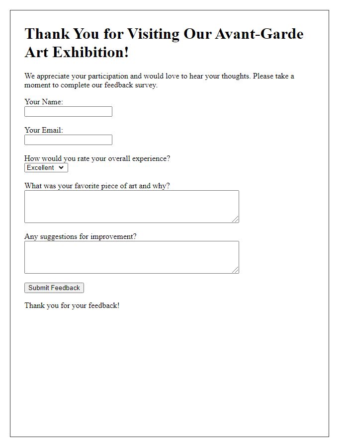 Letter template of a feedback survey for avant-garde art exhibition visitors