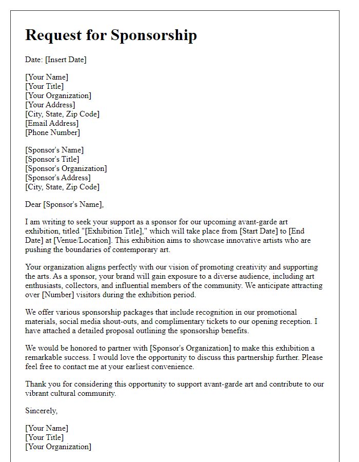 Letter template of sponsorship request for avant-garde art exhibition