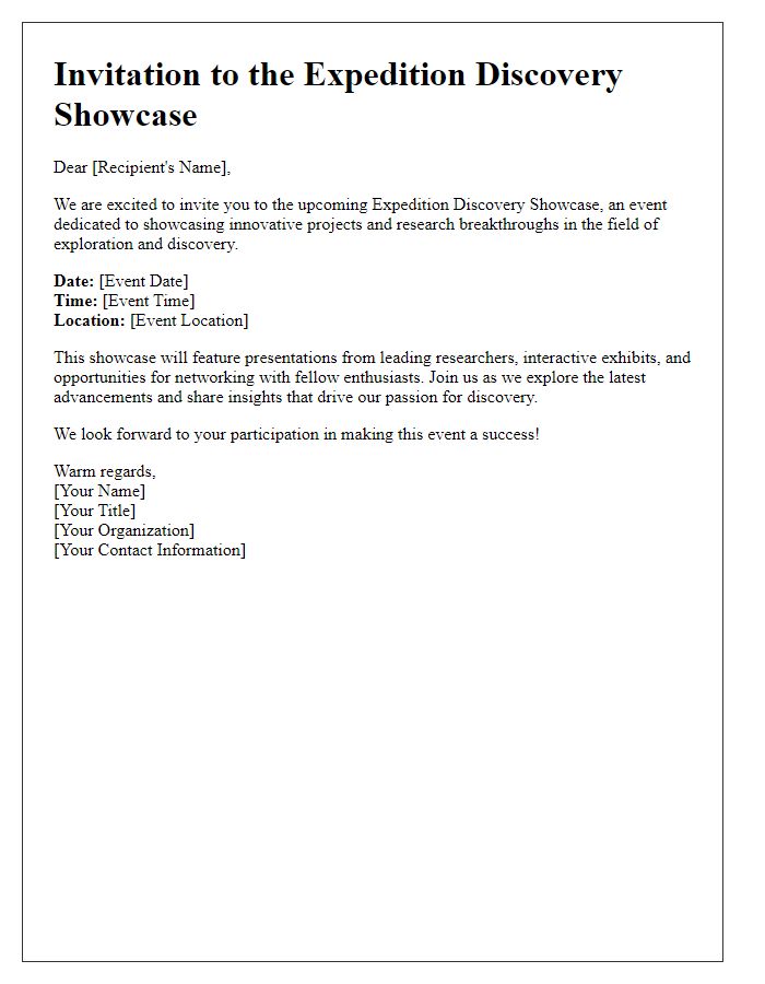 Letter template of Expedition Discovery Showcase