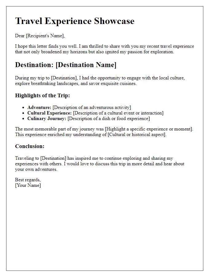 Letter template of Travel Experience Showcase