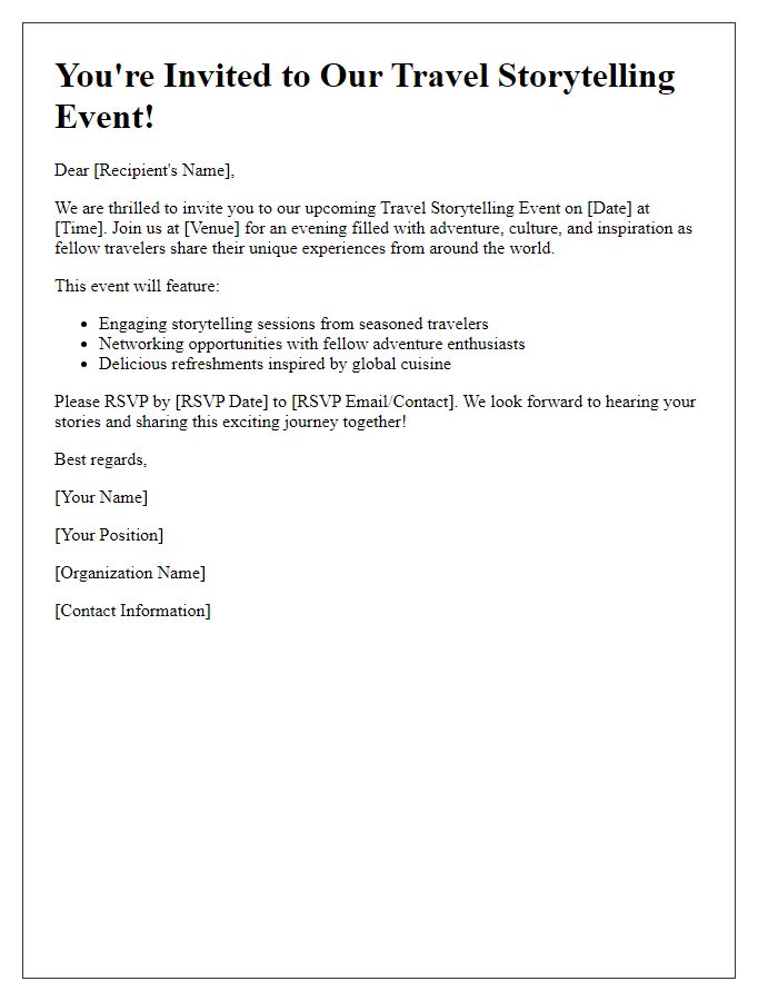 Letter template of Travel Storytelling Event