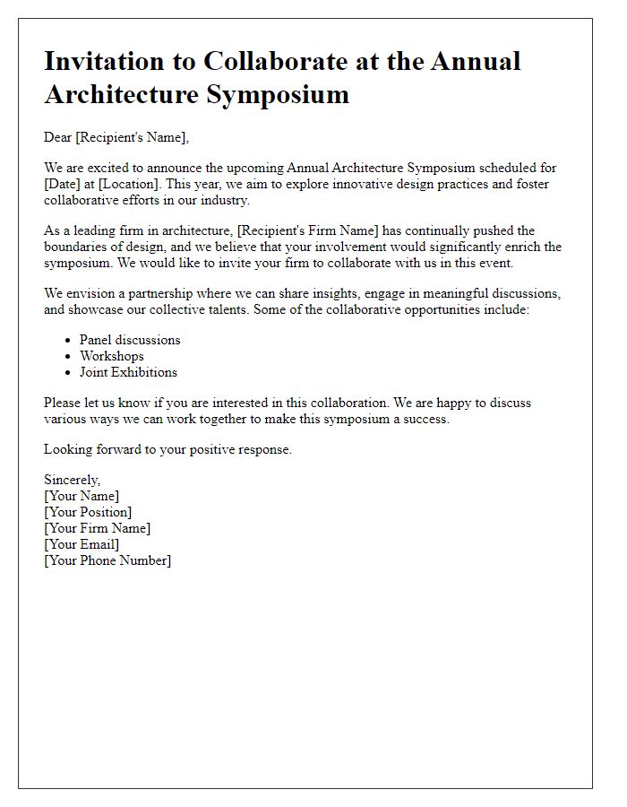 Letter template of collaboration invite for architecture firms at symposium