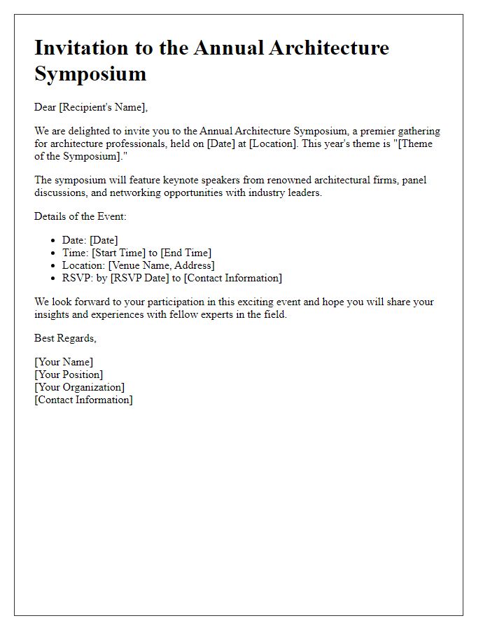 Letter template of invitation to architecture symposium for industry professionals