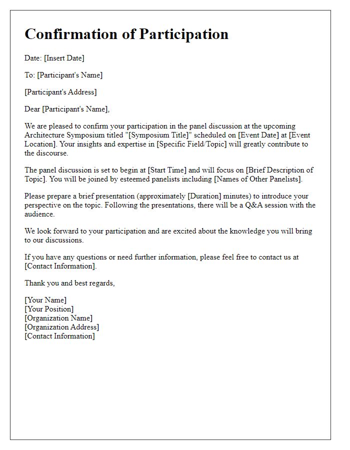 Letter template of panel discussion participation for architecture symposium