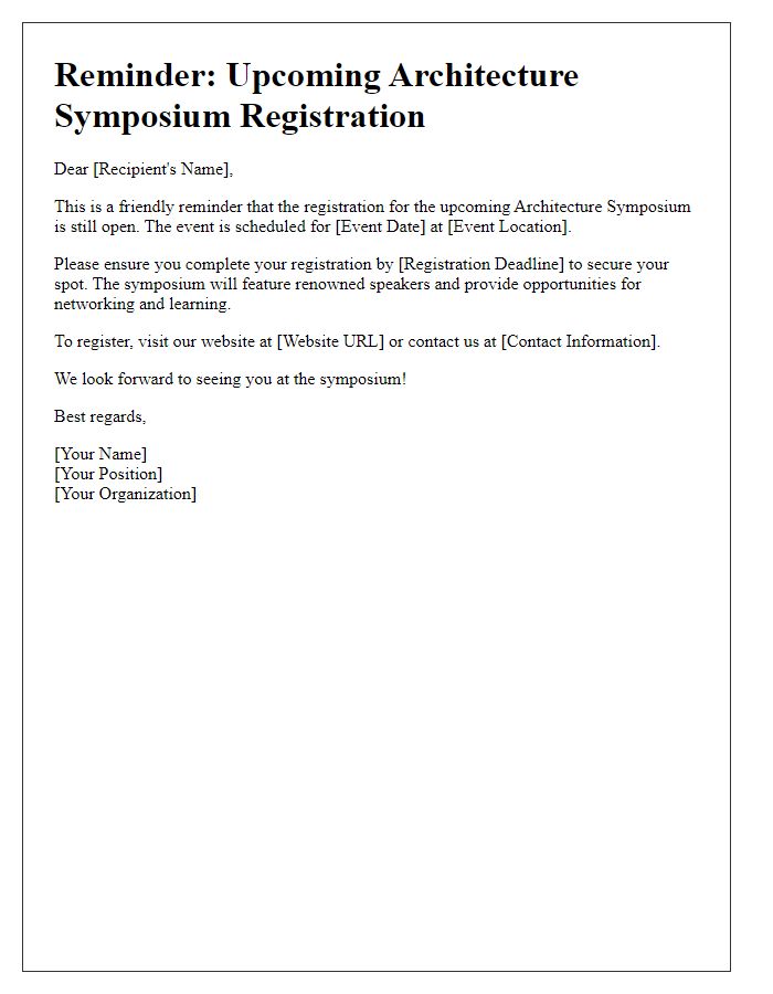 Letter template of reminder for architecture symposium registration