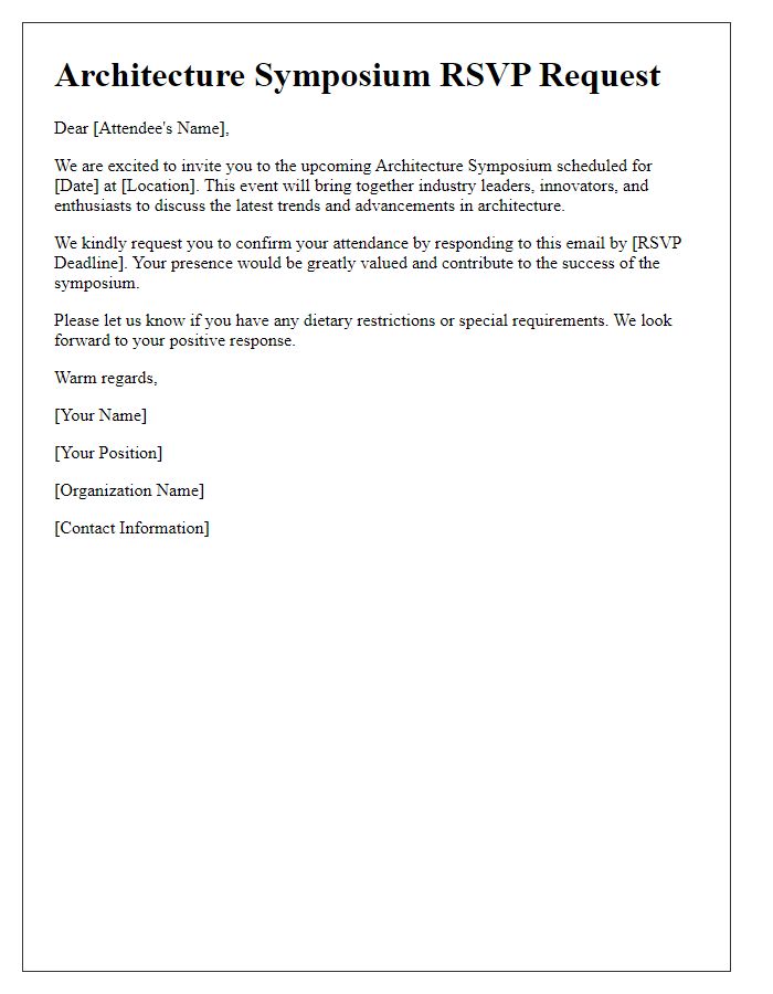 Letter template of RSVP request for architecture symposium attendees