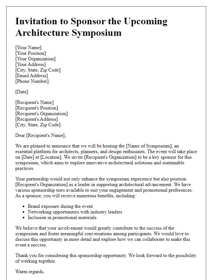 Letter template of sponsorship invitation for architecture symposium