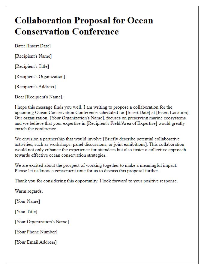 Letter template of collaboration proposal for ocean conservation conference