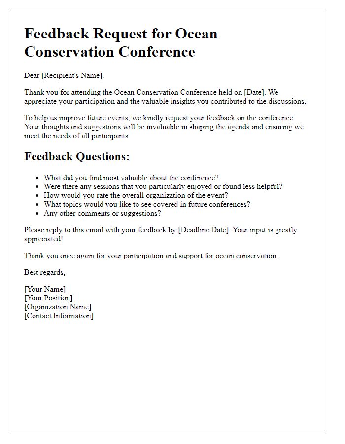 Letter template of feedback request post-ocean conservation conference