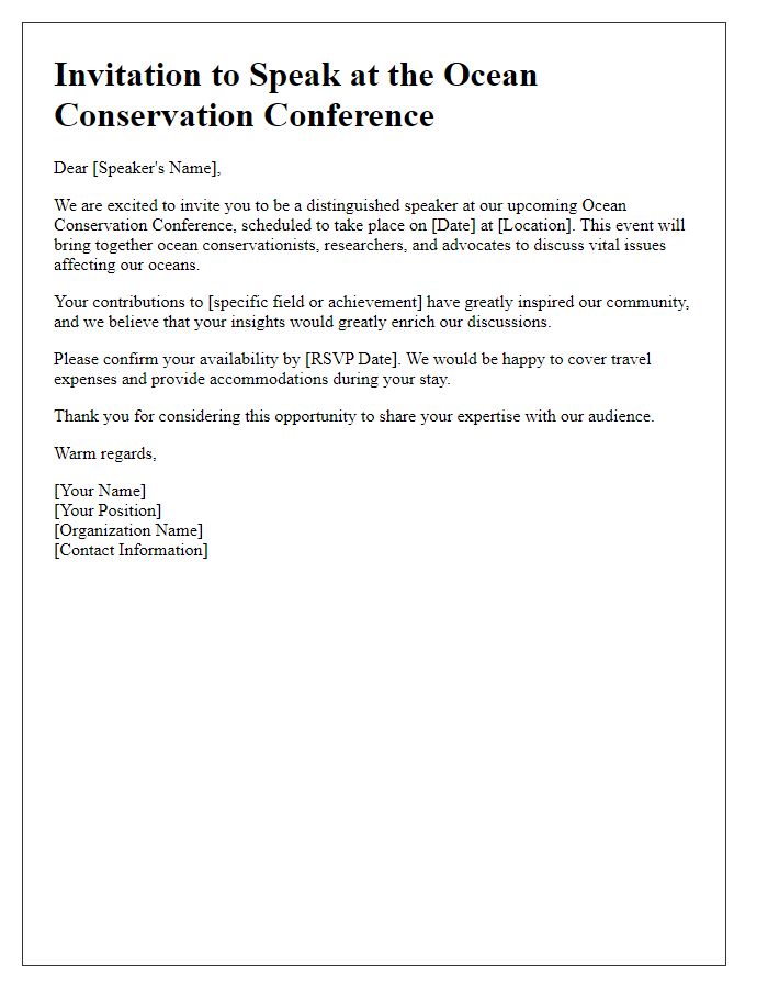 Letter template of invitation to ocean conservation conference speakers