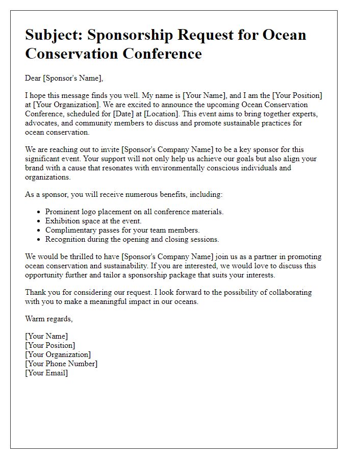 Letter template of sponsorship request for ocean conservation conference