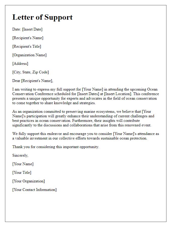 Letter template of support for ocean conservation conference attendance