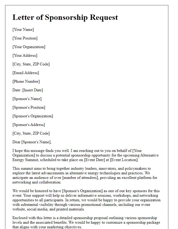 Letter template of sponsorship request for alternative energy summit.