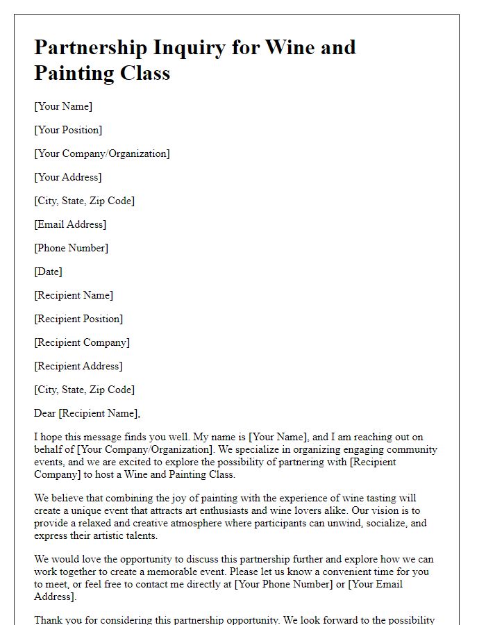 Letter template of partnership inquiry for hosting a wine and painting class.