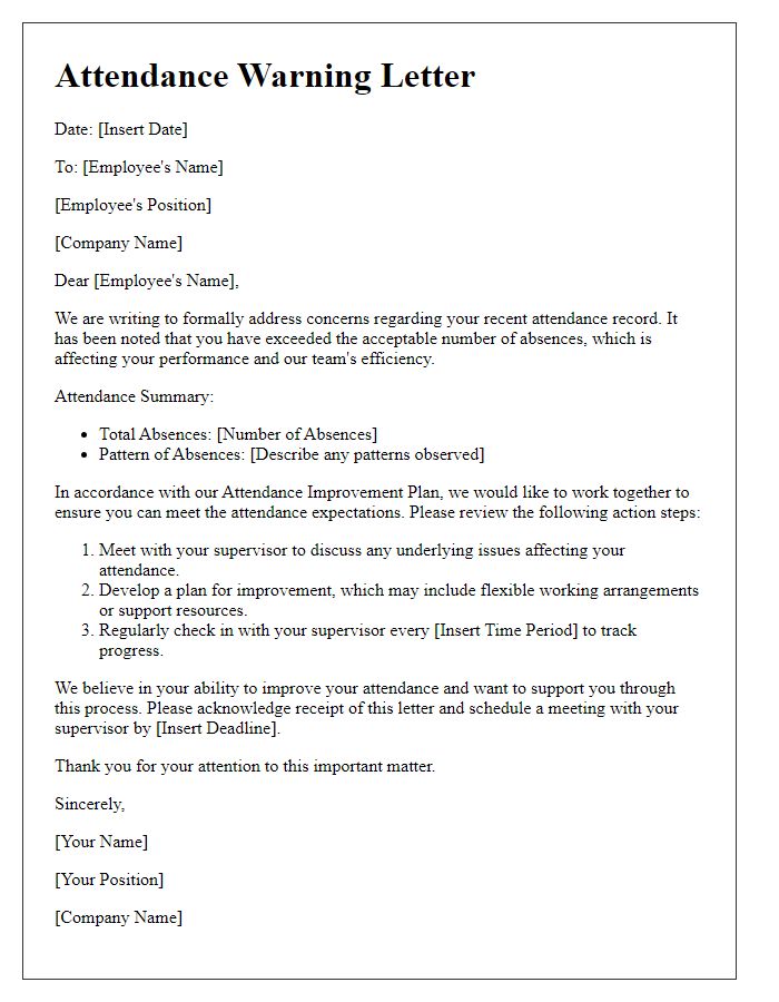 Letter template of attendance warning for attendance improvement plan