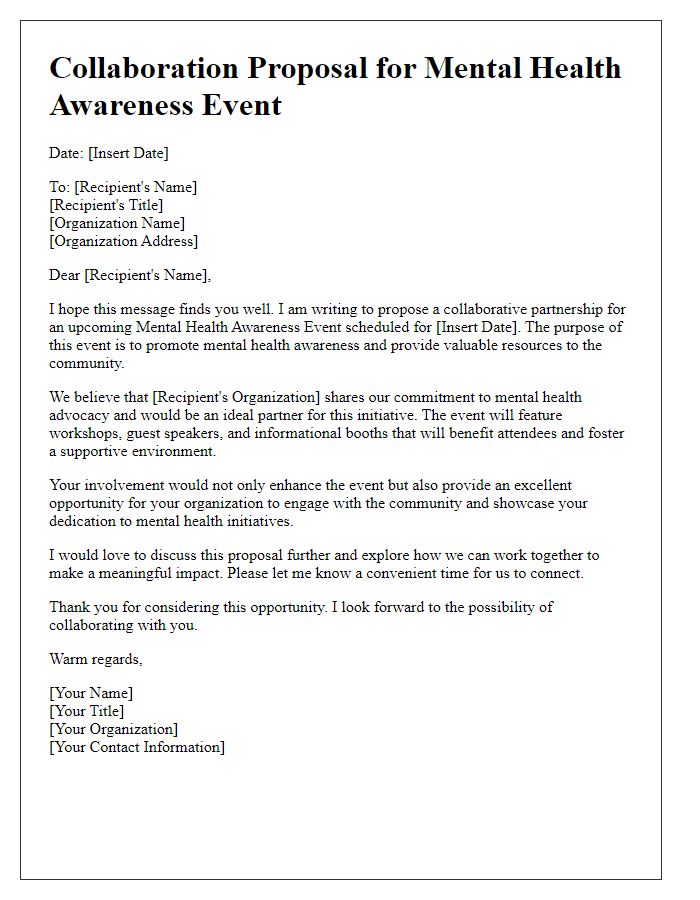 Letter template of collaboration proposal for a mental health awareness event