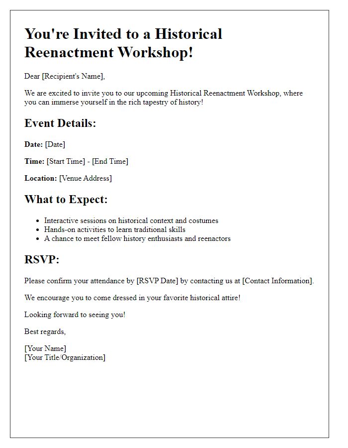 Letter template of historical reenactment workshop invitation