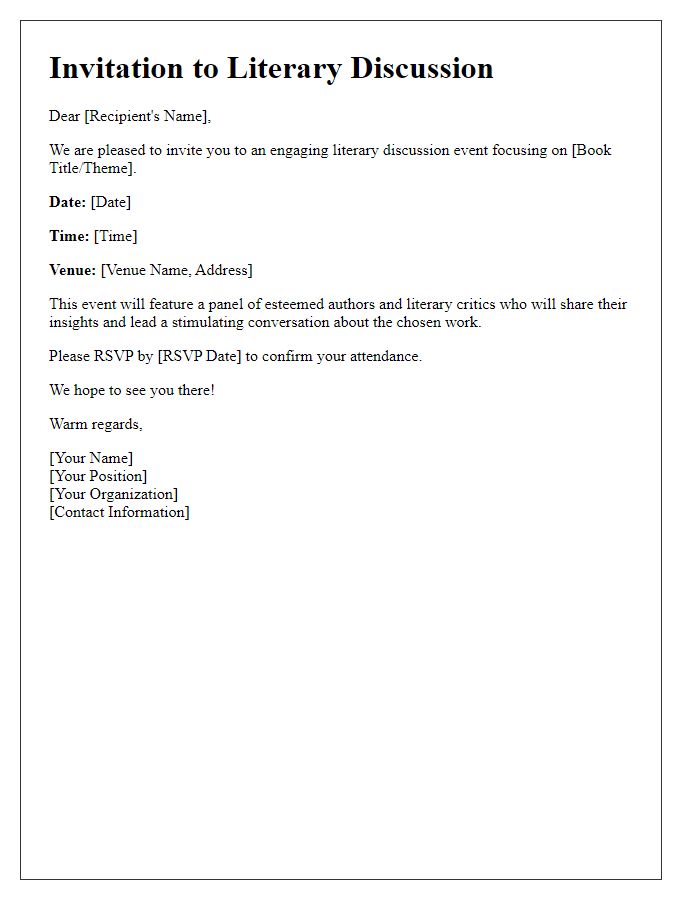 Letter template of formal invite to literary discussion event